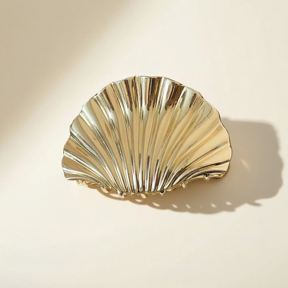 Gold Plated Alloy Seashell Hair Claw Clip Minimalist Metal Barrette Hair Accesso